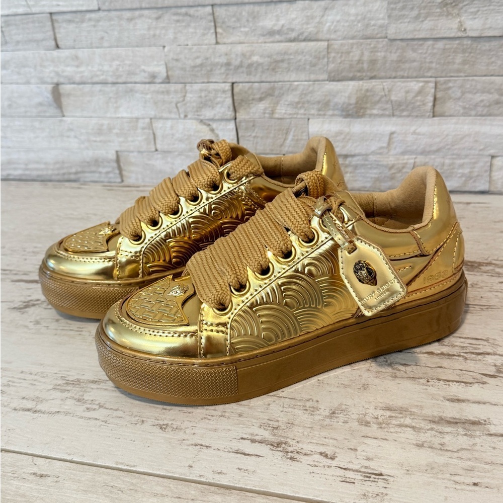 Kurt Geiger London Women's Southbank Tag Gold Metallic Platform Sneakers NEW - Picture 14 of 14